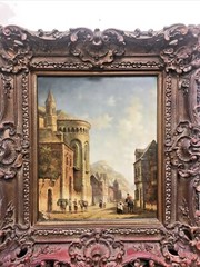 Antique Oil Painting on Board with Wood Frame