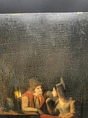 Antique Italian 19thC Oil Painting Tavern Scene Couple Candlelight on Panel