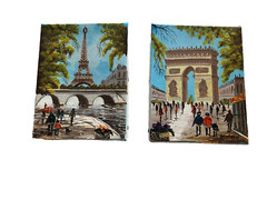 Set of 2 Paris small oil paintings signed C Liotard Paris 7 1/8 x 5 1/2 in.