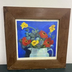 Vtg Still Life Gerbera Flowers In Vase Signed Watercolour on Paper ‘99 61x61cm