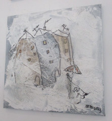 White City Dog 40×40 Acrylic Picture Texture Monochrome Abstract Winter Orig Sign ZM