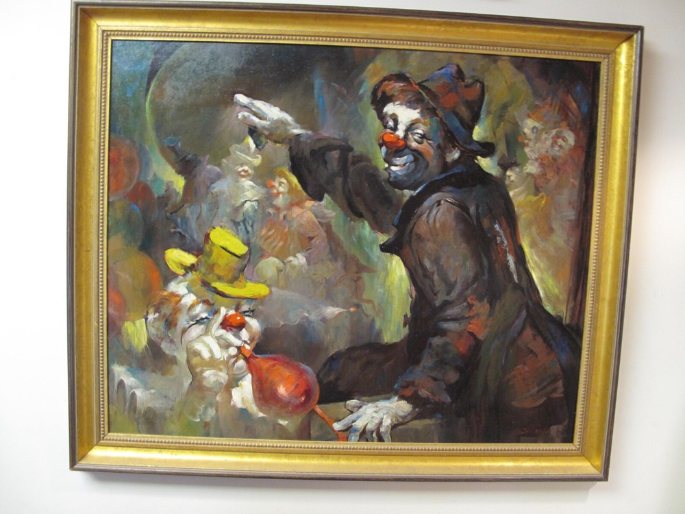 Magnificent Julian Ritter Original Oil Painting Clowns Listed