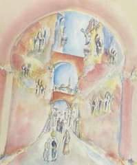 BEN AVRAM, WATER COLOR 36+29’ HEBREW, JUDAICA, HEBREW, ISRAEL