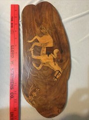 vintage toll painting on wood Horse and jockey see pics s8
