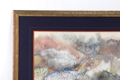 Mid Century Abstract Landscape Watercolor Painting On Rice Paper Signed G. Debo