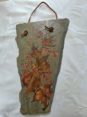 Rustic Autumnal Floral Oil Paintings on Slate Set of Three Signed Heistand