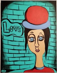 AQUA GREEN LOVE POP EXPRESSIONISM PAINTING STRETCHED CANVAS..11 X 14 BY: JORDO