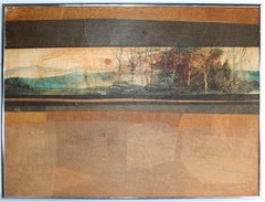 JOHN AXTON 1947 MIXED MEDIA PAINTING ON BOARD SIGNED MINIMAL LANDSCAPE AMERICAN