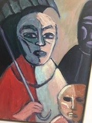 Manny Blanc Signed 1970 Listed Artist MCM Painting Mother Child Umbrella Framed
