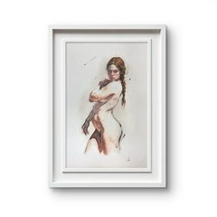Original Watercolor Impressionism Painting Nude Female (5.5 × 8.5 inches)