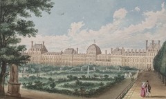 19th Century French School watercolor View of Paris Chateau des Tuileries 1838