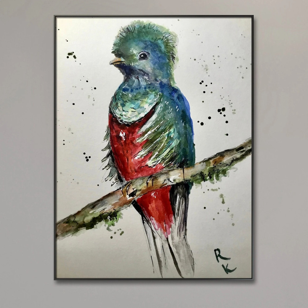 Quetzal Bird – Original Watercolor Painting A5 Handmade Artwork on Professional-
