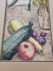 Vtg Watercolor painting still life Fruit Vegetables Floral Signed Acklin