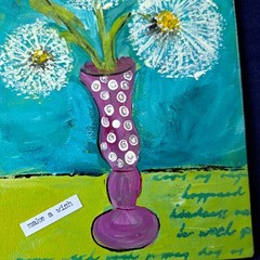 Dandelions In A Vase Original Acrylic Painting 5×7 Artist Canvas Panel -„