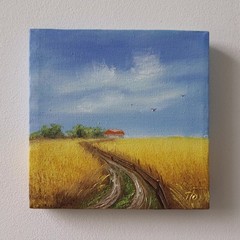 Golden Wheat Field Original Oil Painting Country Landscape Farmhouse Wall Art