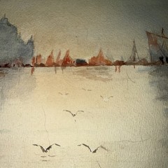 Vintage nautical Water Color Painting 19x 10 Signed AF Collin’s, NO FRAME