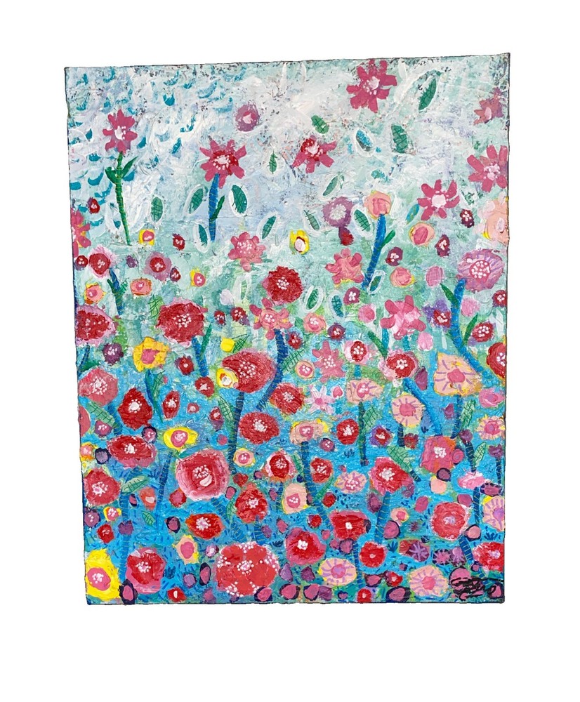 Abstract Flower Garden,16”x20”x 1.5” OOAK, Signed, COA, Deep Gallery Wrap