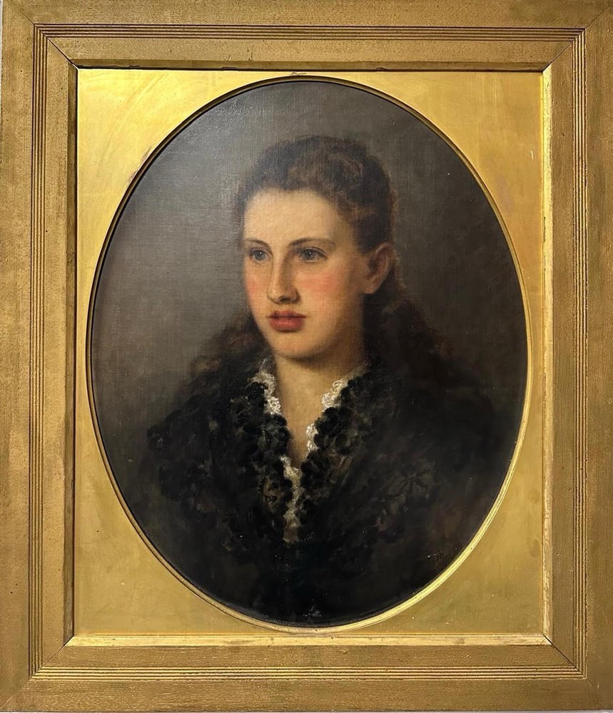 Antique English School Portrait Young Woman Oil Painting Signed L.G.R. 1889