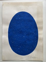 Lucio Fontana Original Painting Paper Blue Monochrome Concept Art Minimalist G37