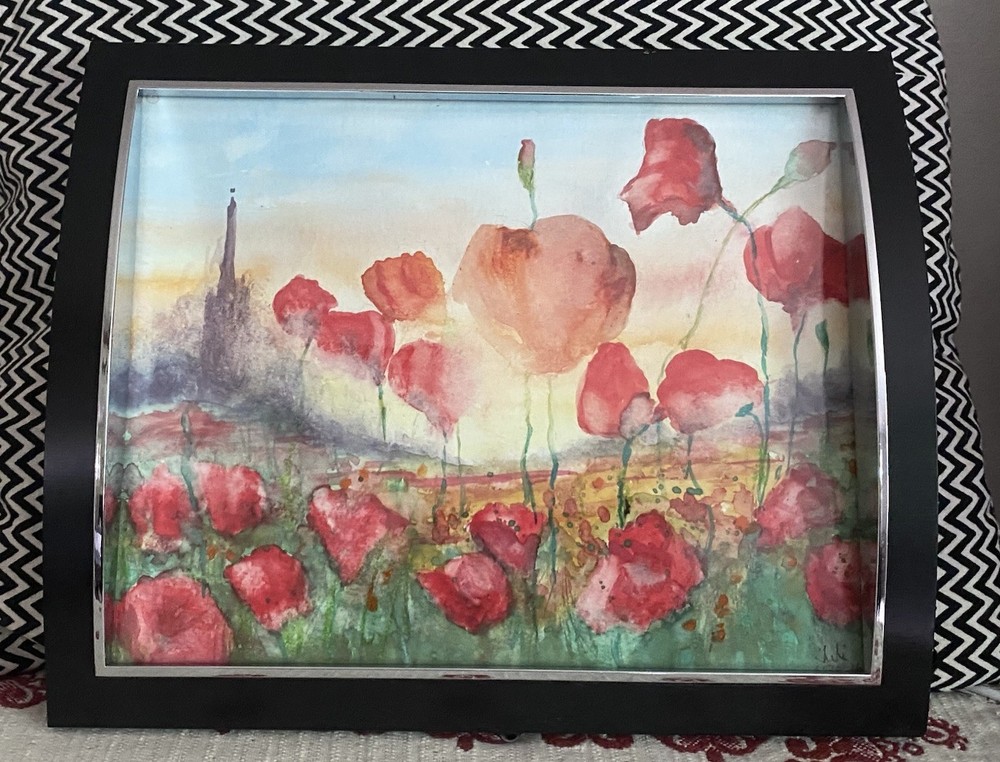 Original Watercolor Painting Poppy Field Signed By Artist, 8×10 Red Poppies OOAK