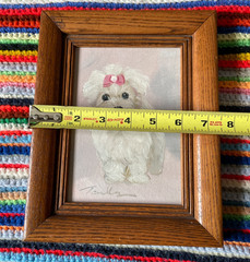 Original Oil Painting Maltese Dog Pink Bow Signed Framed Certified Authentic