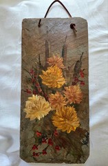 Rustic Autumnal Floral Oil Paintings on Slate Set of Three Signed Heistand