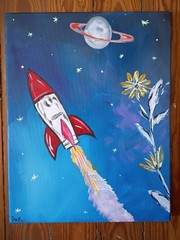 Rocket Launch 11X14 Canvas Original Art Abstract Retro Spaceship Expressionism