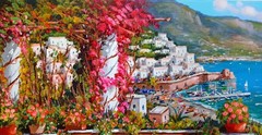 AMALFI PAINTING ITALY SEA PANORAMA by PAINTER SANNINO ITALIAN Italien malerei
