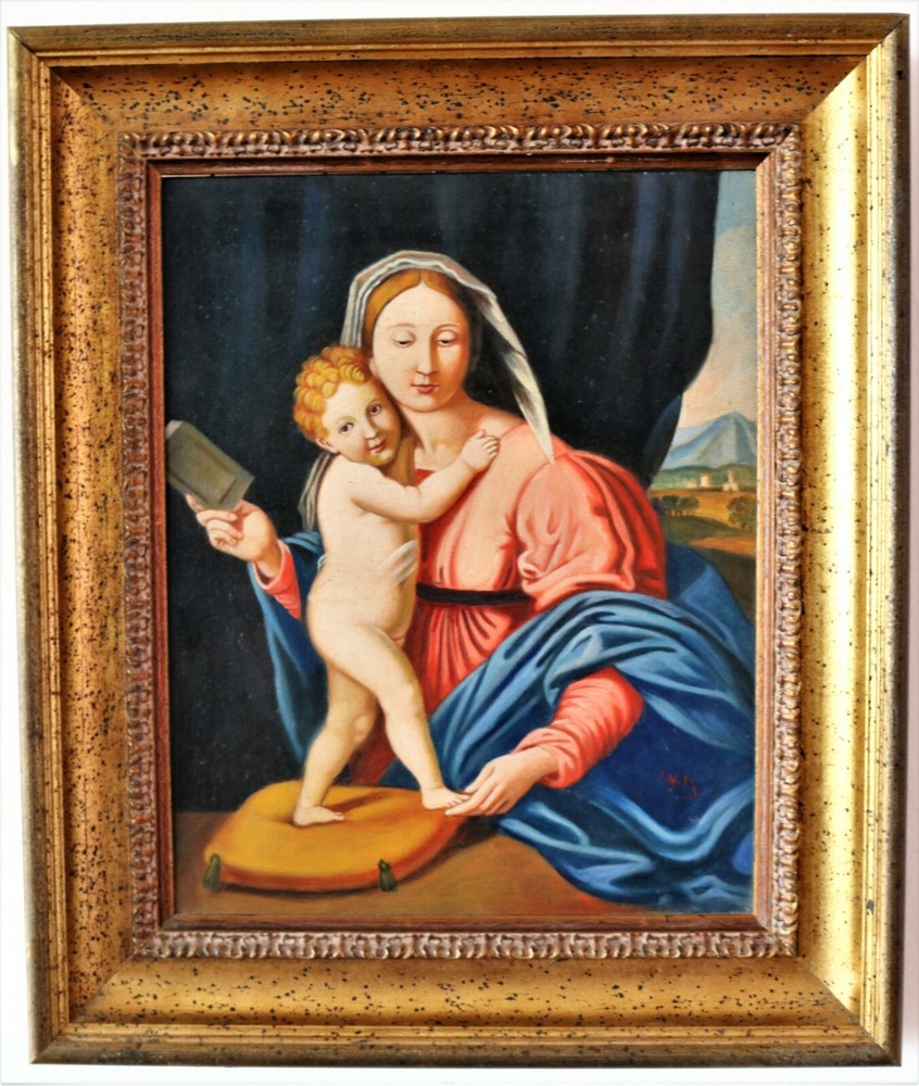 OIL PAINTING ON CANVAS COPY „MADONNA WITH CHILD ON PILLOW“ BY G. B. SALVI