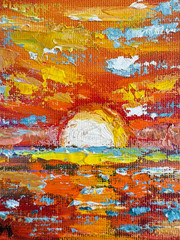 Original Oil Painting Sunset Impasto Landscape Sea Beach Canvas Wall Art Gift