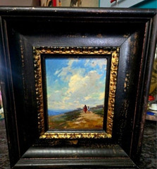 Framed Signed Oil Painting Realism Landscape Figures Ornate Frame 13″×15″