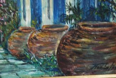 Original Hecto Vidal Oil Painting Tinajones, Colonial Patio Camaguey, Cuba 20×16