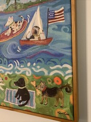 Karen Fields Dogs On The Beach Canvas Painting 19×19