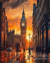 new handmade Painting on 24″*16″ canvas Big Ben at Sunset by Wendy
