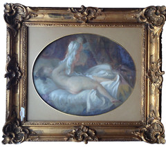 FRAGONARD – Naked Lady The Shirt Removed – Antique French Oil on Canvas c.1908