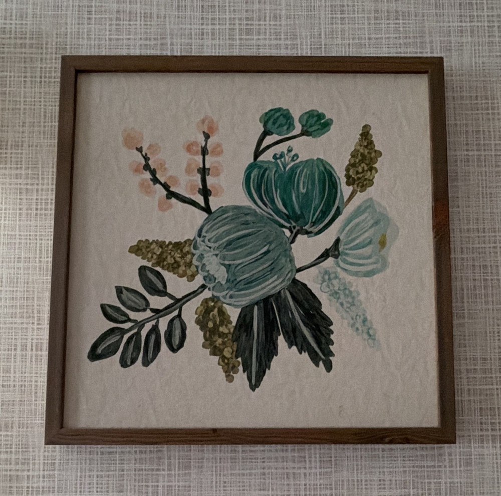Framed Abstract Floral Botanical Painting – Square Frame, Single Piece