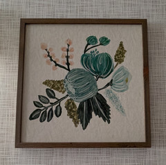 Framed Abstract Floral Botanical Painting – Square Frame, Single Piece