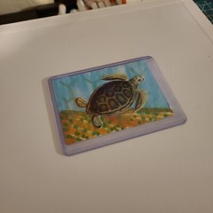 ACEO ORIGINAL ART CARD SEA TURTLE SEASCAPE Underwater Y Farm Caribbean Islands