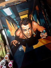 Bruce Willis action movie original acrylic painting, paper, handmade