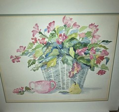 Original Suzanne Fraker Watercolor Painting Still Life Floral Basket Colorful
