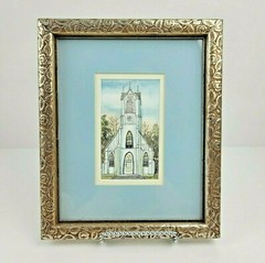 Joan Stier Watercolor Ink Art Painting Church Chapel Signed Matted & Framed