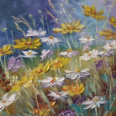 Golden Wildflower Meadow Original Oil Painting Floral Landscape Nature Wall Arts