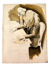 Original Thomas Lyon Russell Artwork Illustration Man and Woman at Desk