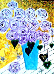 Original painting Purple Rose Gold leaf large art impressionist 18x24x1 by PB