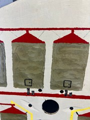 Primitive Folk Art Oil Painting Metal Tractor Blade Grain Bins Farming 14″ 5Lbs