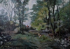 Hunting in Forestry ‘Fernie Hunt, Leicestshire’ Sam Marriott Oil Painting c1970s
