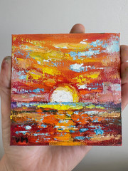 Original Oil Painting Sunset Impasto Landscape Sea Beach Canvas Wall Art Gift