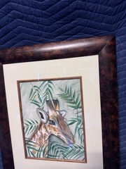 Original Chris Cruz „Baby Giraffe“ Framed Mixed Media Acrylic Watercolor Art