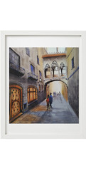 Original watercolor painting Bridge of Love Cityscape 24 x 26 cm