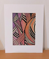 Original Abstract Watercolor & Marker Matted Dated Signed Handmade